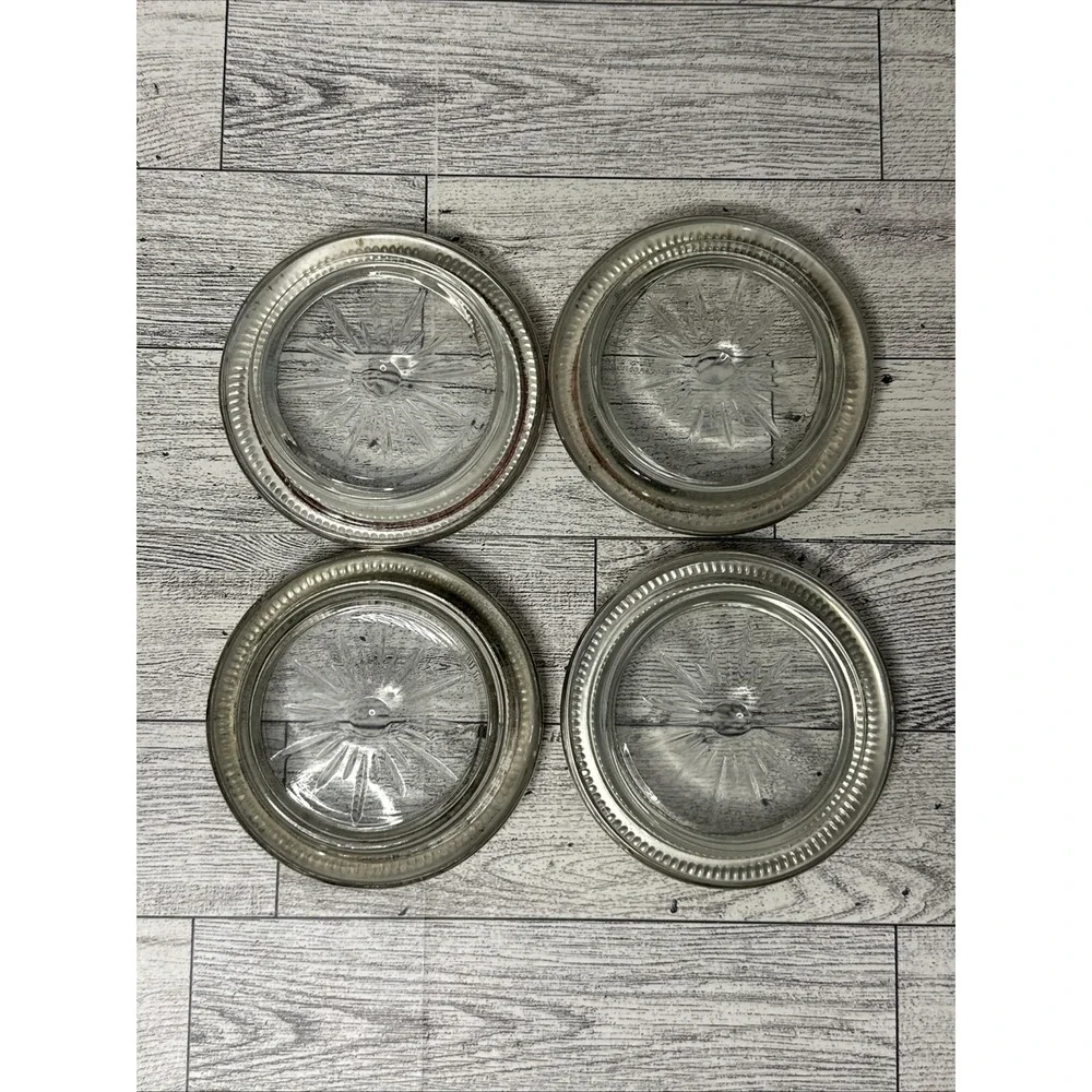 Set Of 4 B.I./ Frank M. Whiting STERLING SILVER Beaded Rim Coasters STARBURST